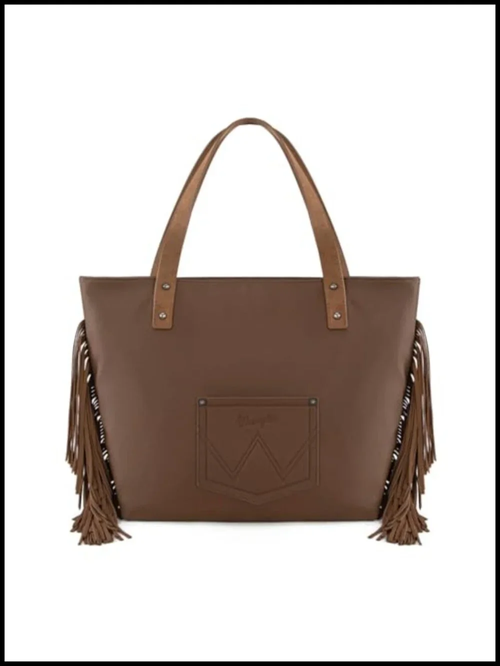 Large Fringe Tote Bag in Faux Leather with Aztec Pattern